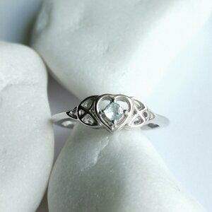 Blue Topaz Ring Celtic Trinity Symbol size 7
